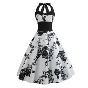 Elegant Black and White Halter Midi Dress for Weddings